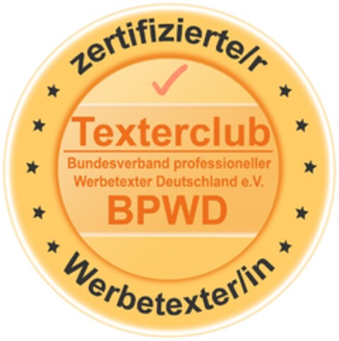 zertifizierte/r Werbetexter/in Texterclub Bundesverband professioneller Werbetexter Deutschland e.V. BPWD Logo (DPMA, 08/10/2016)