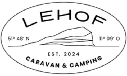 LEHOF CARAVAN & CAMPING EST. 2024 51° 48´ N 11° 09´ O Logo (DPMA, 15.07.2024)