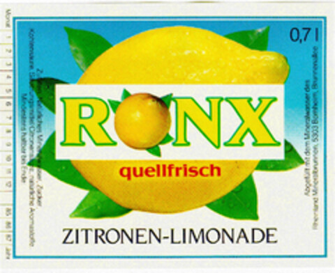 RONX quellfrisch ZITRONEN-LIMONADE Logo (DPMA, 02/06/1986)