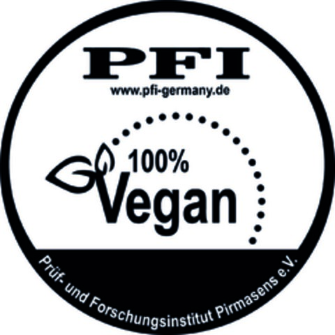 PFI 100% Vegan Prüf- und Forschungsinstitut Pirmasens e.V. Logo (DPMA, 12.10.2023)