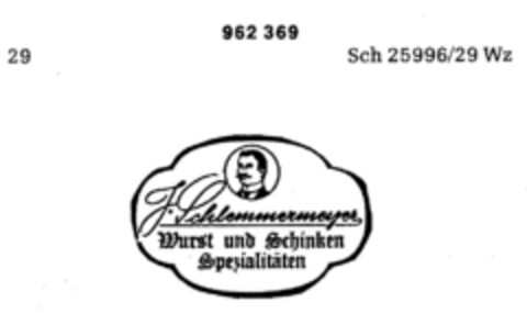 J. Schlemmermeyer Wurst und Schinken Spezialitäten Logo (DPMA, 31.07.1976)