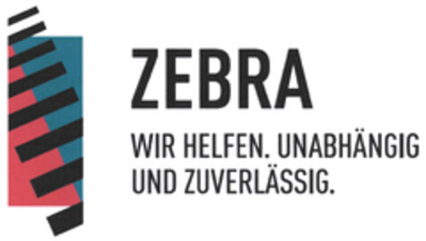 ZEBRA WIR HELFEN. UNABHÄNGIG UND ZUVERLÄSSIG. Logo (DPMA, 08/31/2020)