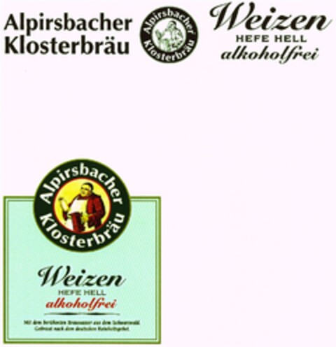 Alpirsbacher Klosterbräu Weizen HEFE HELL alkoholfrei Logo (DPMA, 14.03.2007)