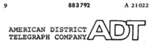 ADT AMERICAN DISTRICT TELEGRAPH COMPANY Logo (DPMA, 05.02.1970)