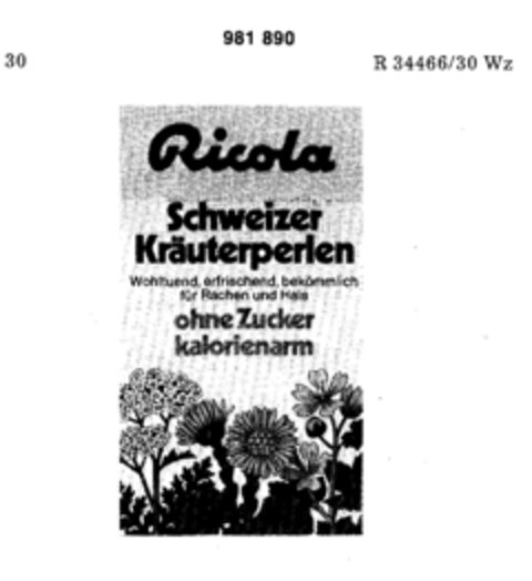 Ricola Schweizer Kräuterperlen Logo (DPMA, 22.09.1977)