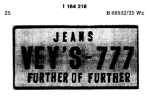 JEANS VEY'S-777 FURTHER OF FURTHER Logo (DPMA, 25.10.1989)