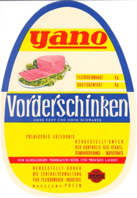 yano Vorderschinken Logo (DPMA, 14.04.1964)