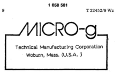 MICRO-g Technical Manufacturing Corporation Woburn, Mass. (U.S.A. ) Logo (DPMA, 25.03.1983)