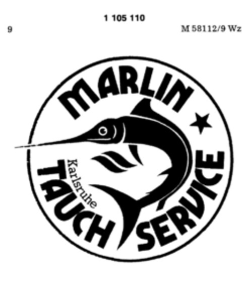 MARLIN TAUCH SERVICE Karlsruhe Logo (DPMA, 25.02.1986)