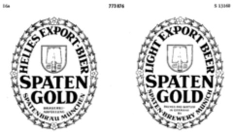 SPATEN GOLD HELLES EXPORT-BIER SPATENBRÄU MÜNCHEN Logo (DPMA, 11/03/1961)