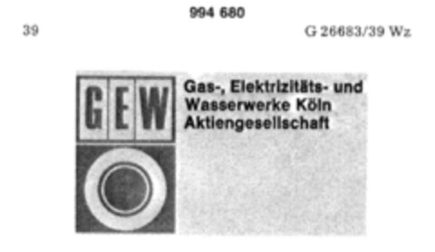 GEW Gas-,Elektrizitäts- und Wasserwerke Köln Aktiengesellschaft Logo (DPMA, 02.04.1979)