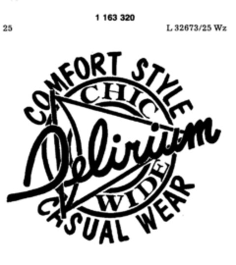 Delirium COMFORT STYLE CASUAL WEAR CHIC WIDE Logo (DPMA, 09/08/1989)