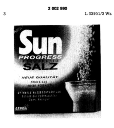 SUN PROGRESS REGENERIER SALZ NEUE QUALITÄT ERGIEBIGER NICHT VERGÄLLT NEU LEVER Logo (DPMA, 12.10.1990)