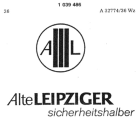 AL Alte LEIPZIGER sicherheitshalber Logo (DPMA, 15.11.1979)