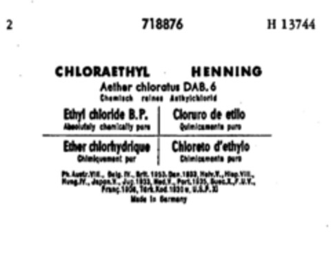 CHLORAETHYL HENNING Logo (DPMA, 02.10.1957)