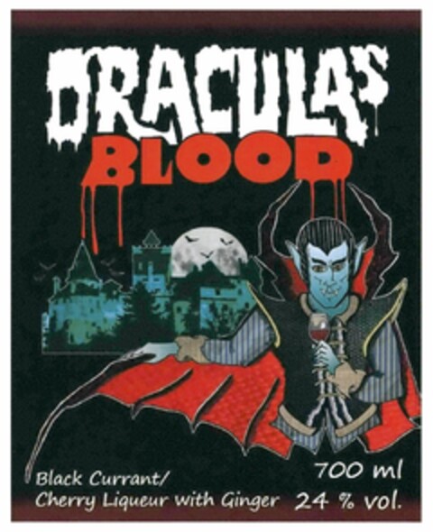 DRACULAs BLOOD Black Currant / Cherry Liqueur with Ginger 24% vol. 700ml Logo (DPMA, 20.10.2017)