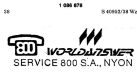 800 WORLDANSWER SERVICE 800 S.A., NYON Logo (DPMA, 09/29/1984)