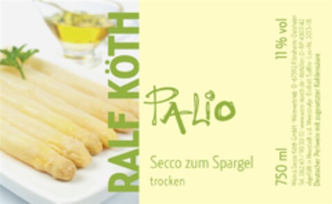 PALiO Secco zum Spargel trocken Logo (DPMA, 25.09.2013)