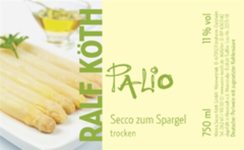 PALiO Secco zum Spargel trocken Logo (DPMA, 09/25/2013)