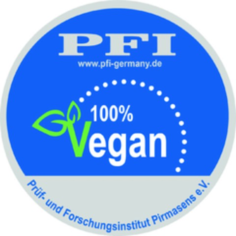 PFI 100% Vegan Prüf- und Forschungsinstitut Pirmasens e.V. Logo (DPMA, 10/12/2023)