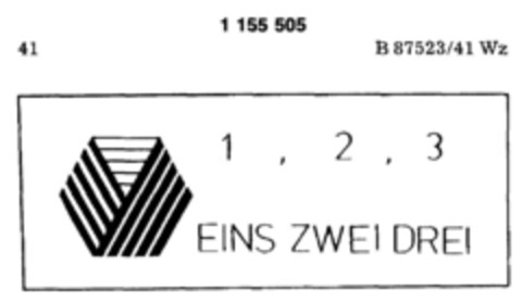 1, 2, 3 EINS ZWEI DREI Logo (DPMA, 06/07/1989)