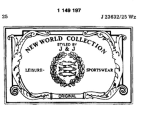 NEW WORLD COLLECTION STYLED BY J & J LEISURE-SPORTSWEAR ORIGINAL Logo (DPMA, 19.01.1989)