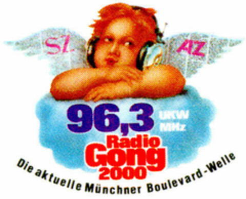 96,3 Radio Gong 2000 Die aktuelle Münchner Boulevard-Welle Logo (DPMA, 03.09.1987)