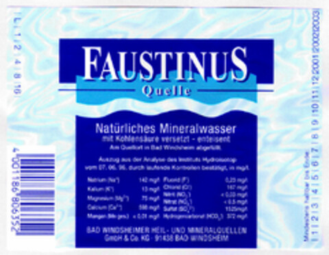 FAUSTINUS Quelle Natürliches Mineralwasser Logo (DPMA, 07.04.1999)