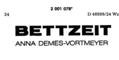 BETTZEIT ANNA DEMES-VORTMEYER Logo (DPMA, 09.01.1991)