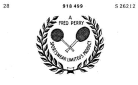 A FRED PERRY SPORTSWEAR LIMITED`S PRODUCT Logo (DPMA, 01/15/1973)