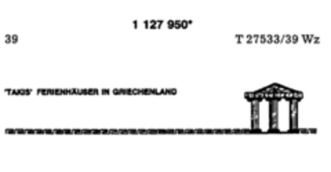 "TAKIS" FERIENHÄUSER IN GRIECHENLAND Logo (DPMA, 26.04.1988)