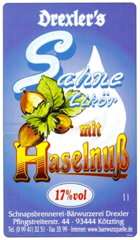 Drexler´s Sahnelikör mit Haselnuß Logo (DPMA, 09.06.2009)