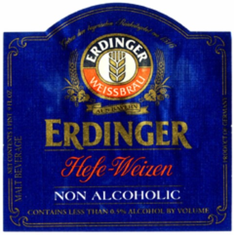 ERDINGER Hefe-Weizen NON ALCOHOLIC Logo (DPMA, 06.06.2005)
