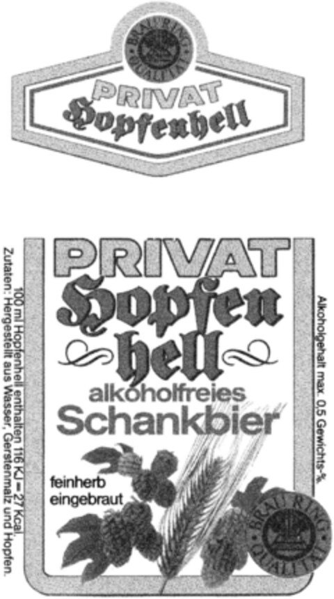 PRIVAT HOPFENHELL Logo (DPMA, 02.12.1985)