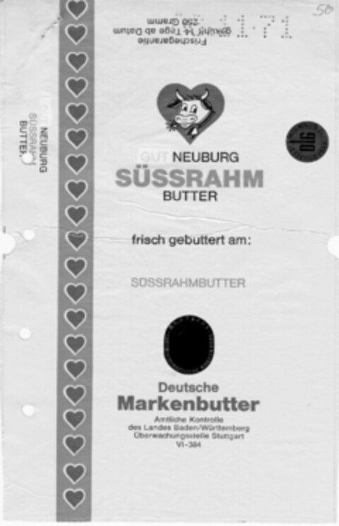 NEUBURG SÜSSRAHM BUTTER Logo (DPMA, 09/23/1969)