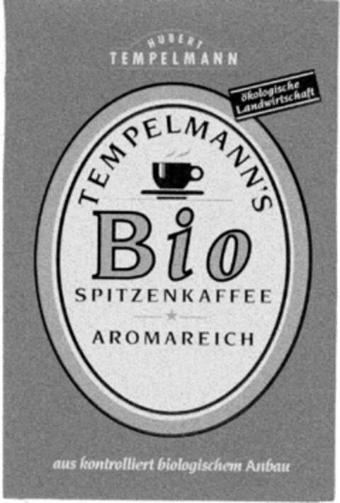 TEMPELMANN'S Bio SPITZENKAFFEE AROMAREICH aus kontrolliert biologischem Anbau Logo (DPMA, 04.08.1998)