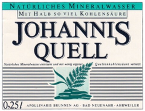 JOHANNIS QUELL NATÜRLICHES MINERALWASSER Logo (DPMA, 12/20/1983)