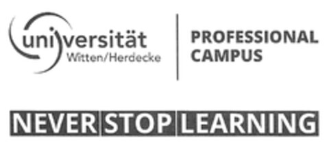 universität Witten/Herdecke PROFESSIONAL CAMPUS NEVER STOP LEARNING Logo (DPMA, 11.09.2017)