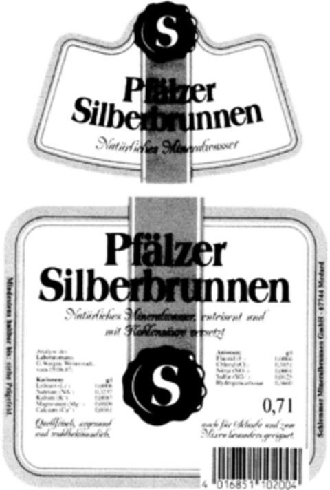 Pfälzer Silberbrunnen Natürliches Mineralwasser Logo (DPMA, 09/21/1996)