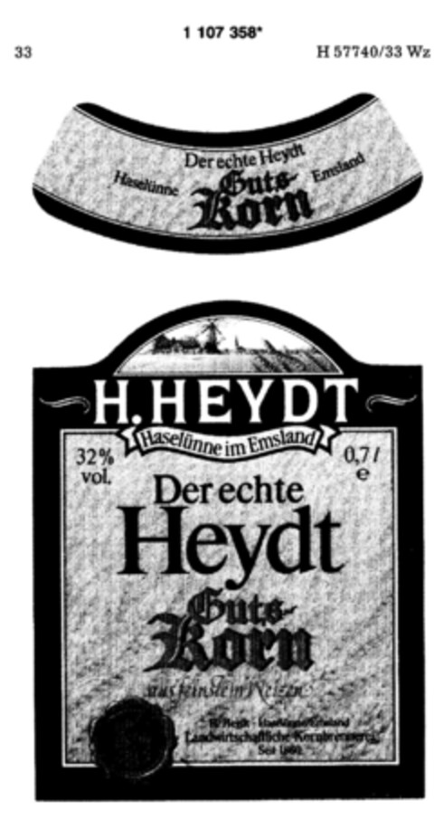 Der echte Heydt Guts-Korn Logo (DPMA, 05/06/1987)