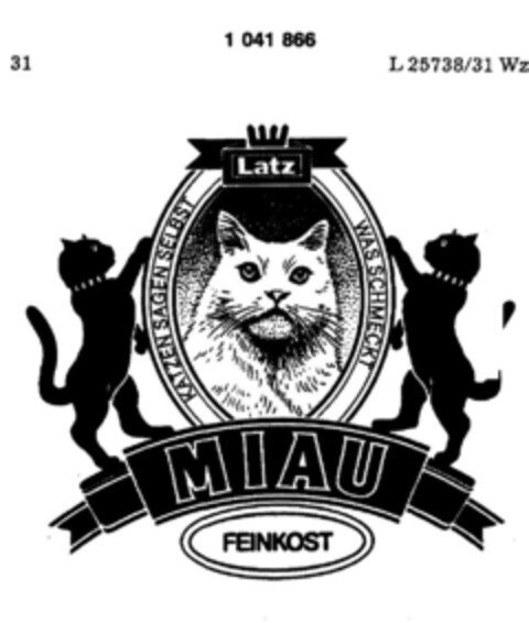 Latz MIAU FEINKOST Logo (DPMA, 28.04.1982)