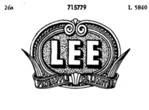 LEE PINEAPPLE CO. LIMITED Logo (DPMA, 28.12.1956)