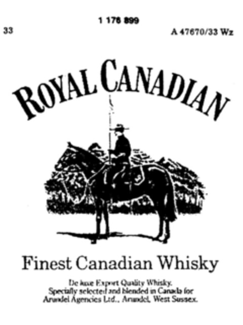 ROYAL CANADIAN Finest Canadian Whiskey Logo (DPMA, 07.02.1990)