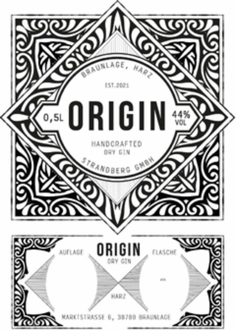 ORIGIN HANDCRAFTED DRY GIN STRANDBERG GMBH Logo (DPMA, 02/17/2022)