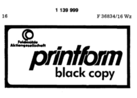 printform black copy Feldmühle Aktiengesellschaft Logo (DPMA, 24.10.1988)