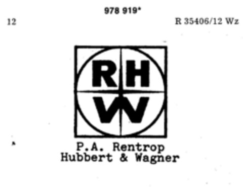 RHW P.A. Rentrop  Hubbert & Wagner Logo (DPMA, 29.07.1978)