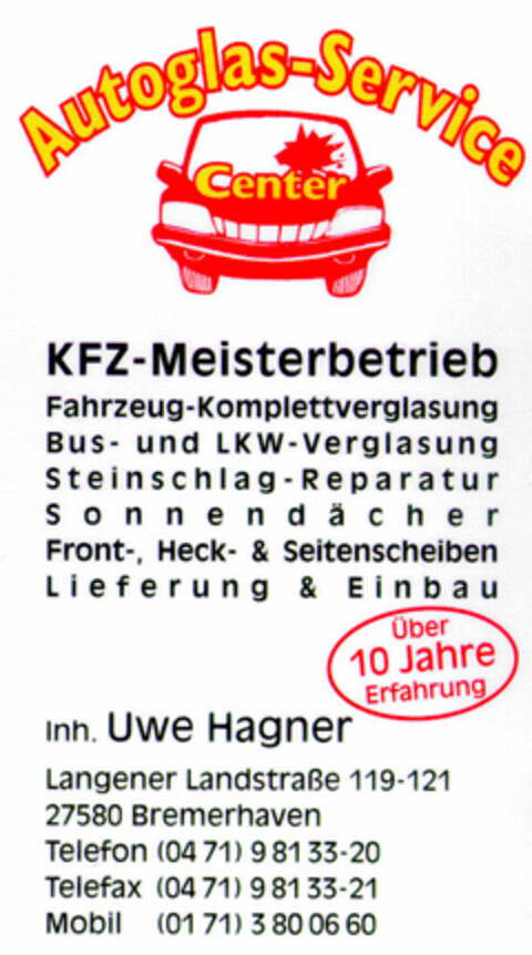 Autoglas-Service KFZ-Meisterbetrieb Logo (DPMA, 24.06.1999)