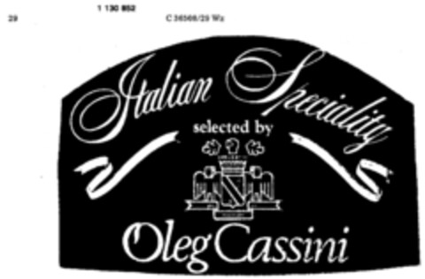 Italian Speciality selected by Oleg Cassini Logo (DPMA, 15.06.1987)