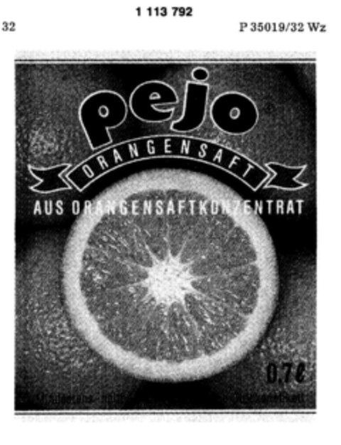 pejo ORANGENSAFT Logo (DPMA, 03/26/1987)