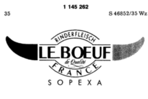 RINDERFLEISCH LE BOEUF FRANCE SOPEXA Logo (DPMA, 06/21/1988)